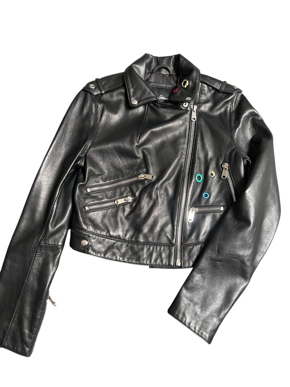 Sam Edelman colorful grommet leather moto jacket Size Small - Picture 2 of 11